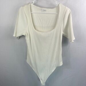 Good American Cream Thong Ribbed Bodysuit